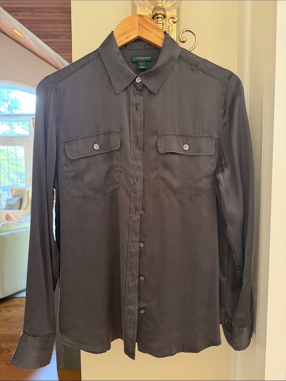 J. Crew Charcoal Gray Silk Button-Up Shirt